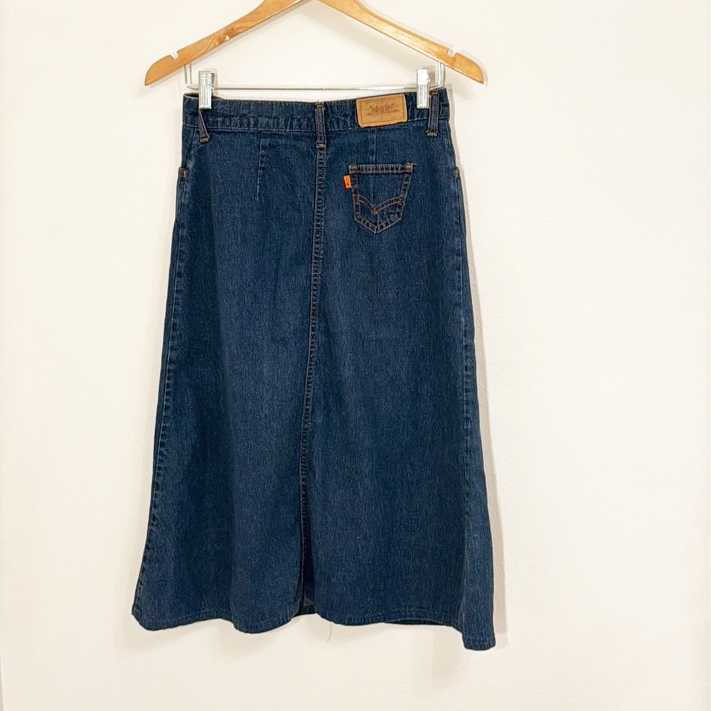 VINTAGE Levi’S 70’s Denim Skirt Orange Tab Dark Denim Button Up Size Small - Picture 3 of 6